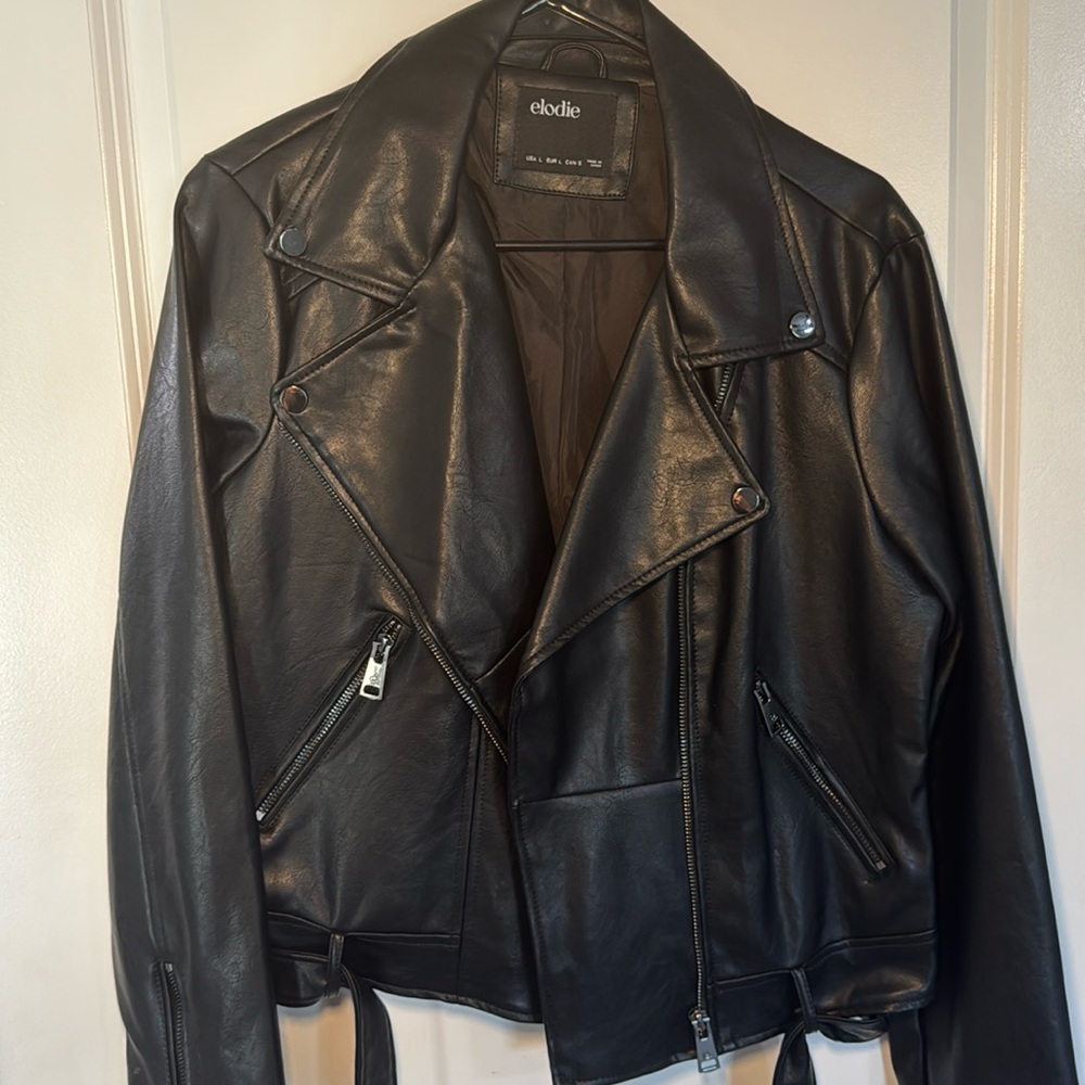 Faux leather moto jacket- size L